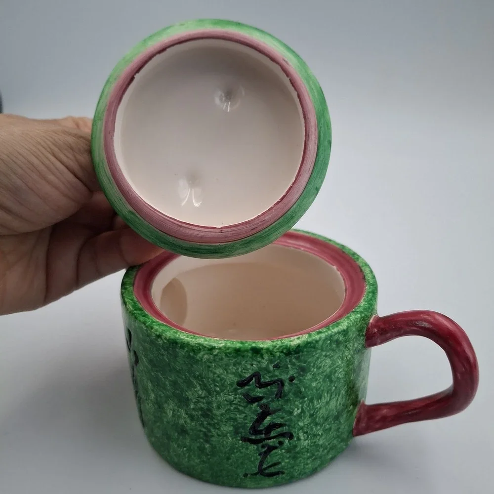 Vintage MMA Metropolitan Museum of Art Green Ceramic Teapot Miniature Calligraph